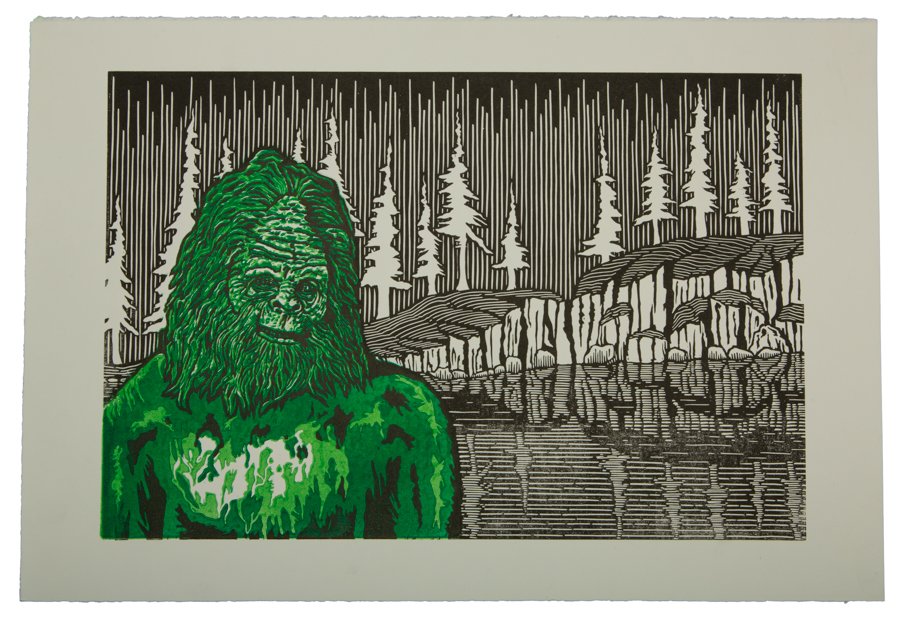 Sasquatch — Green Woodcut